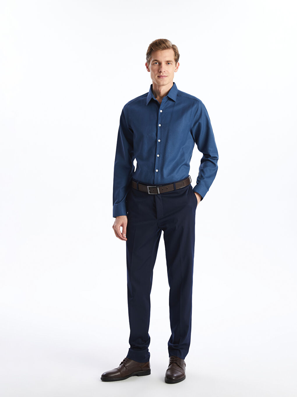 قميص رجالي كم طويل بقماش دوبي بقصة رفيعة-1