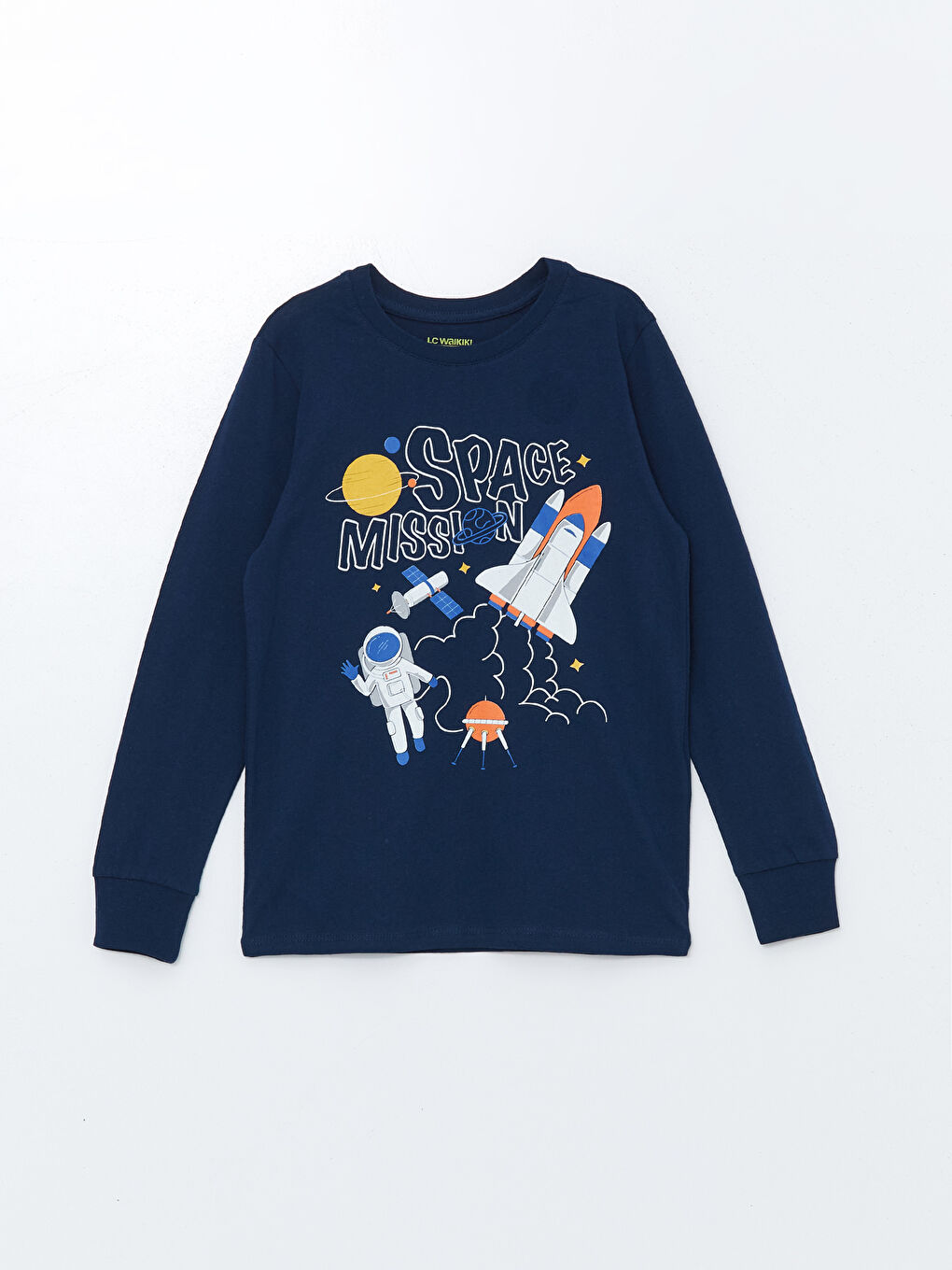 Lacivert Bisiklet Yaka Erkek Çocuk Pijama Üst