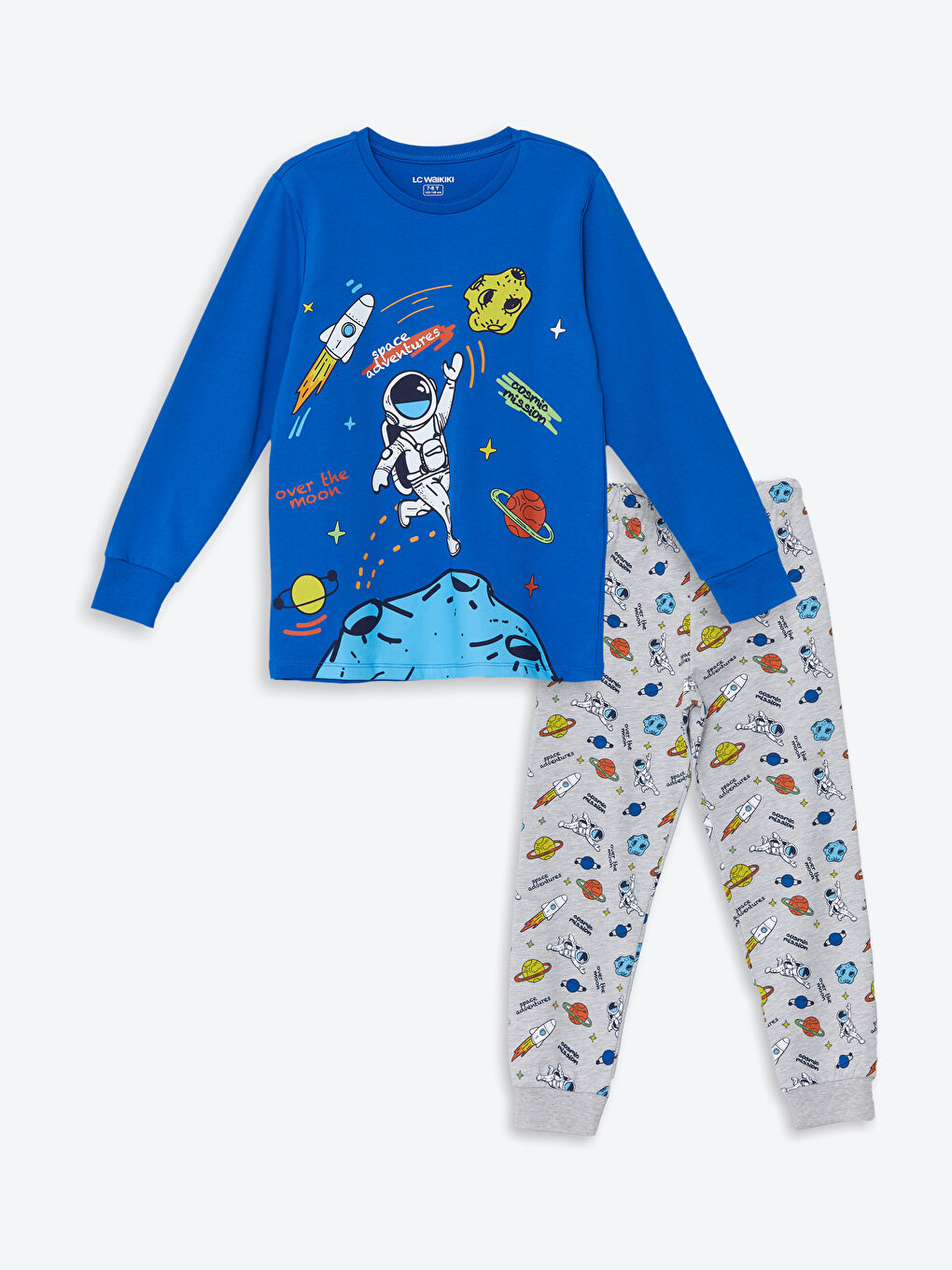 LCW Kids Koyu Mavi Bisiklet Yaka Baskılı Uzun Kollu Erkek Çocuk Pijama Takımı - 2