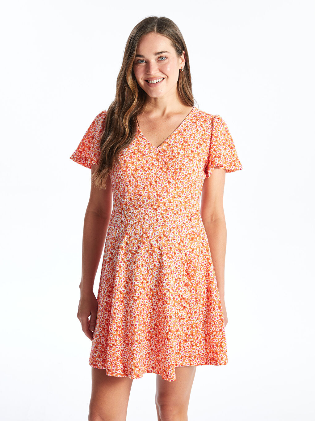 LCWAIKIKI Maternity Double Breasted Collar Floral Short Sleeve Maternity Dress -W43731Z8-LSR