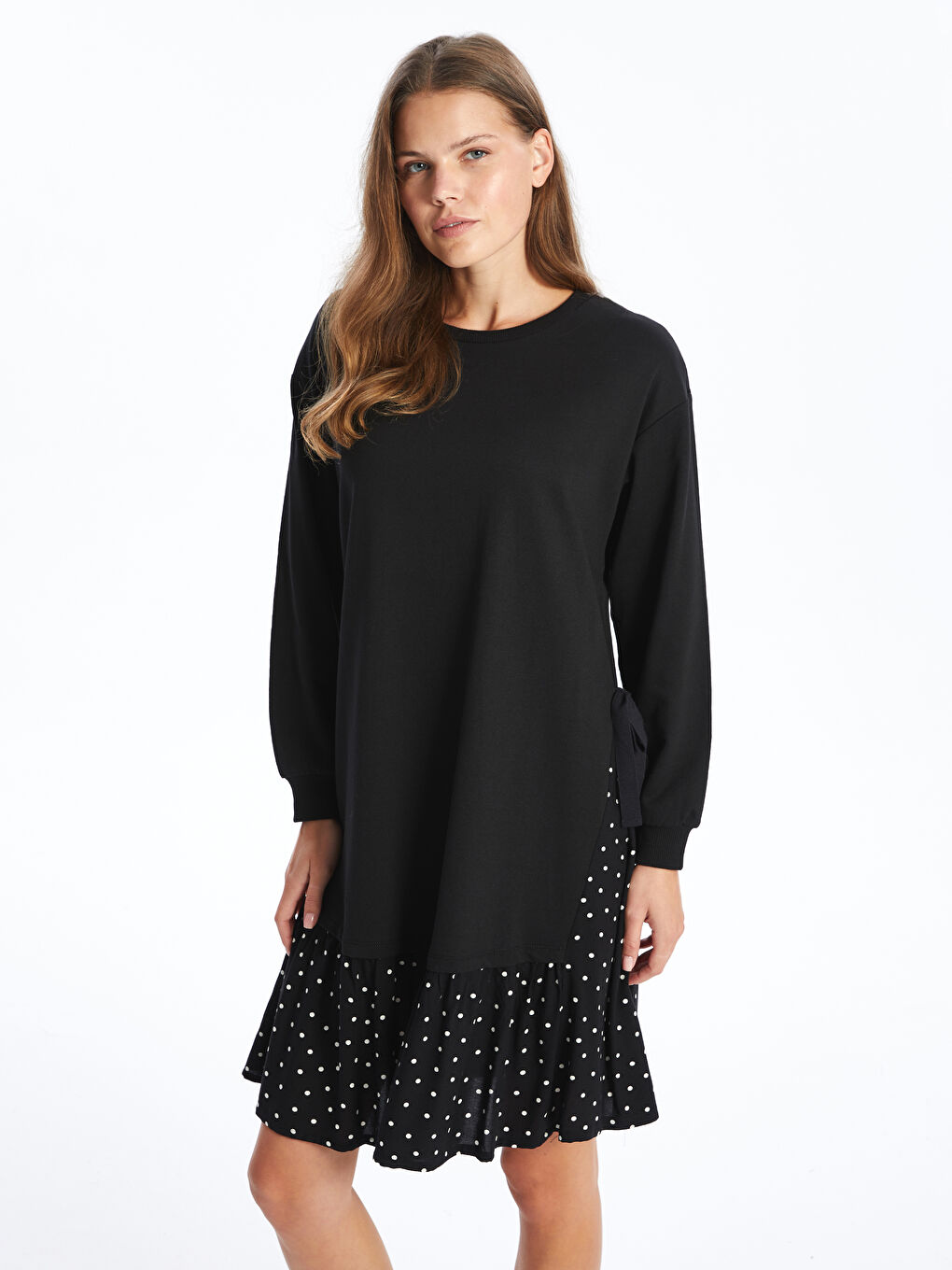 LCW Crew Neck Polka Dot Women's Dress -W43757Z8-CVL