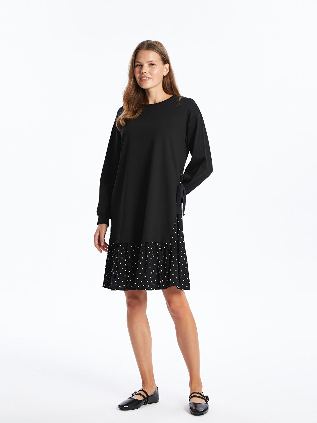 LCW Crew Neck Polka Dot Women's Dress -W43757Z8-CVL