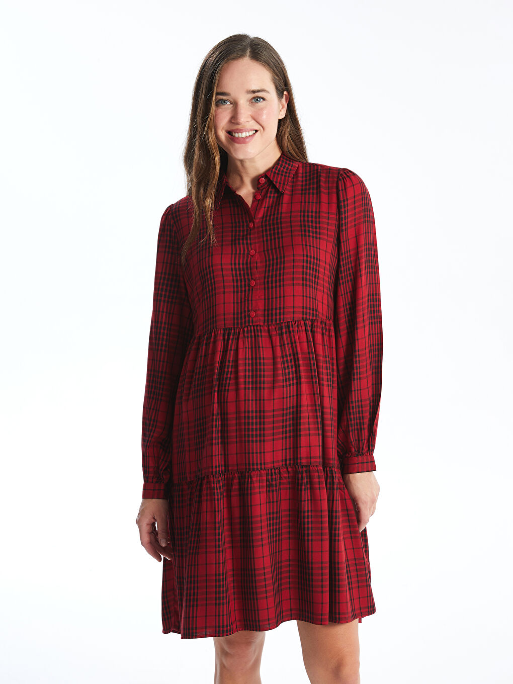 LCWAIKIKI Maternity Haljina za trudnice sa kragnom, karirani dezen, dugi rukav -W43783Z8-LPA