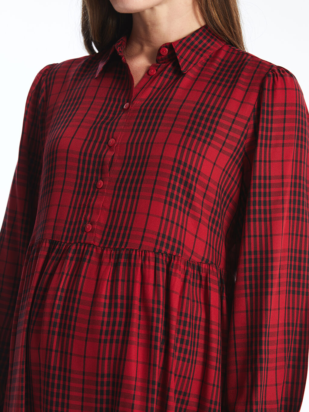 LCWAIKIKI Maternity Haljina za trudnice sa kragnom, karirani dezen, dugi rukav -W43783Z8-LPA