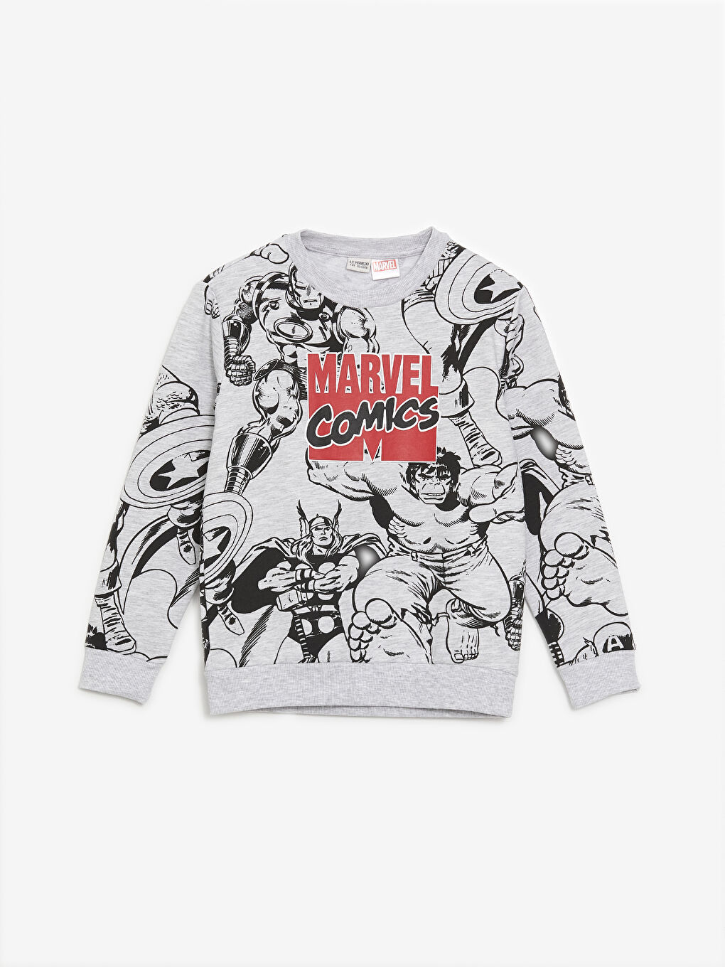 LCW Kids Gri Baskılı Bisiklet Yaka Hulk Baskılı Uzun Kollu Erkek Çocuk Sweatshirt