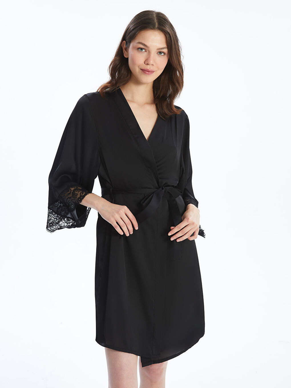 Double Breasted Collar Satin Women's Robe-1