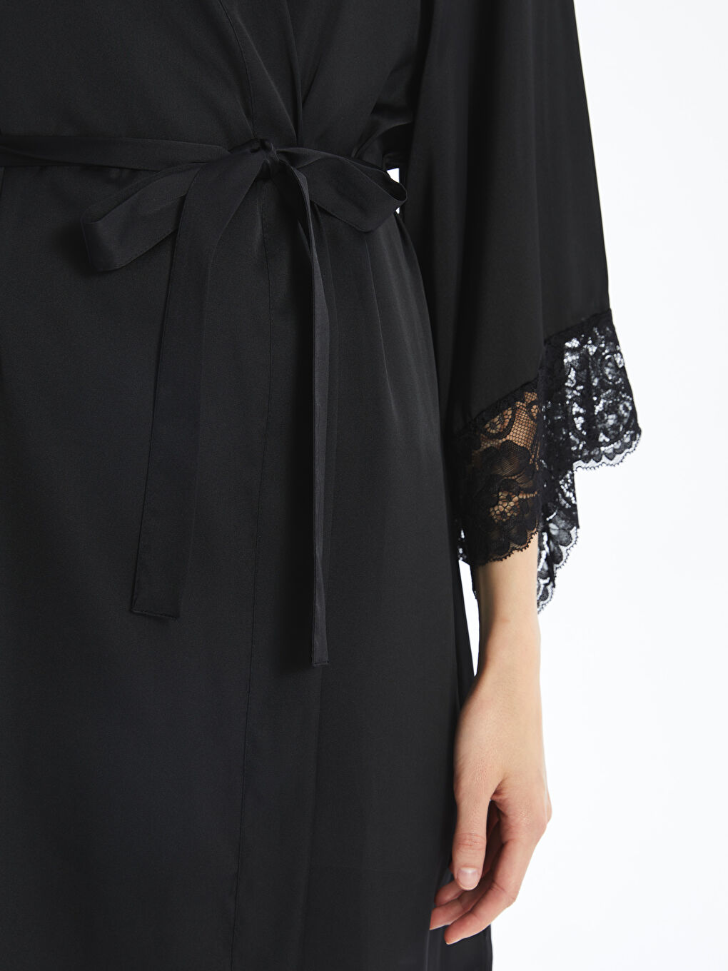 Double Breasted Collar Satin Women's Robe-2