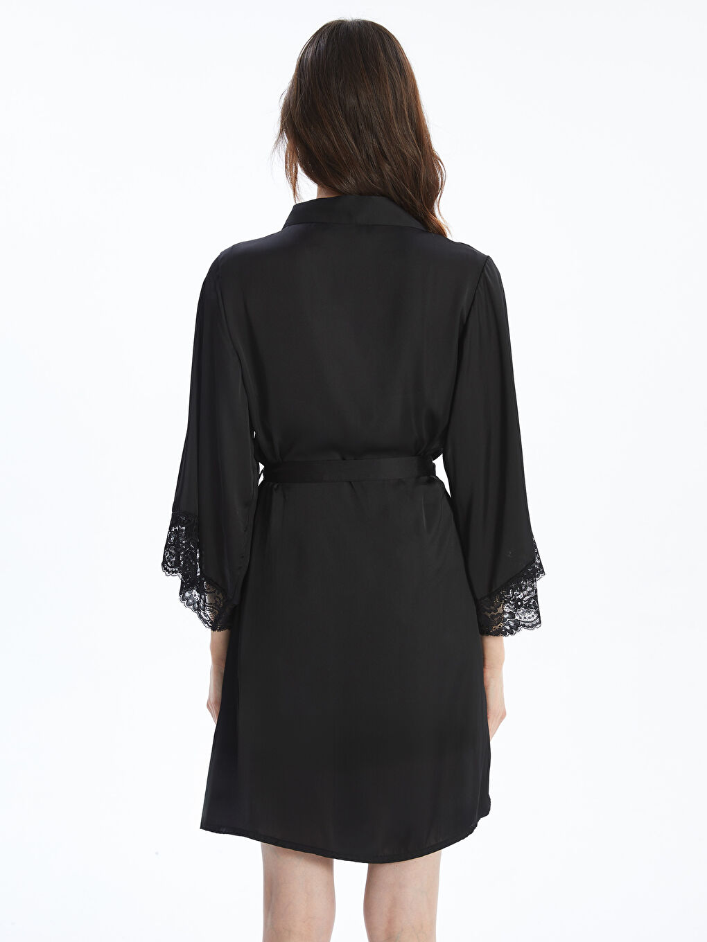 Double Breasted Collar Satin Women's Robe-3