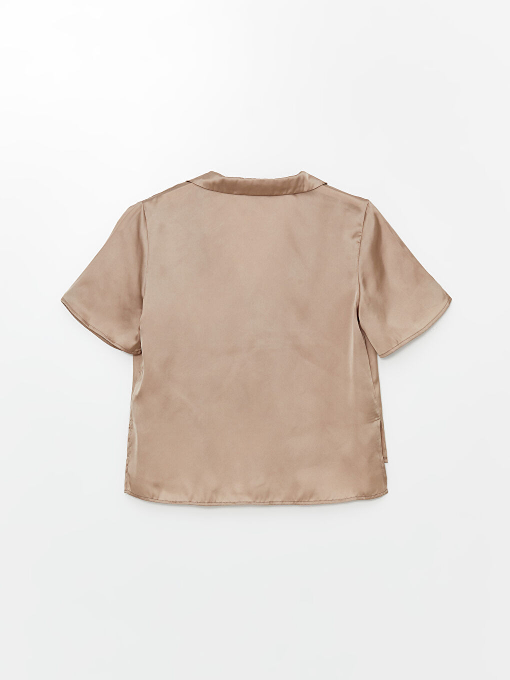 Bej Gömlek Yaka Saten Kadın Pijama Üstü-1