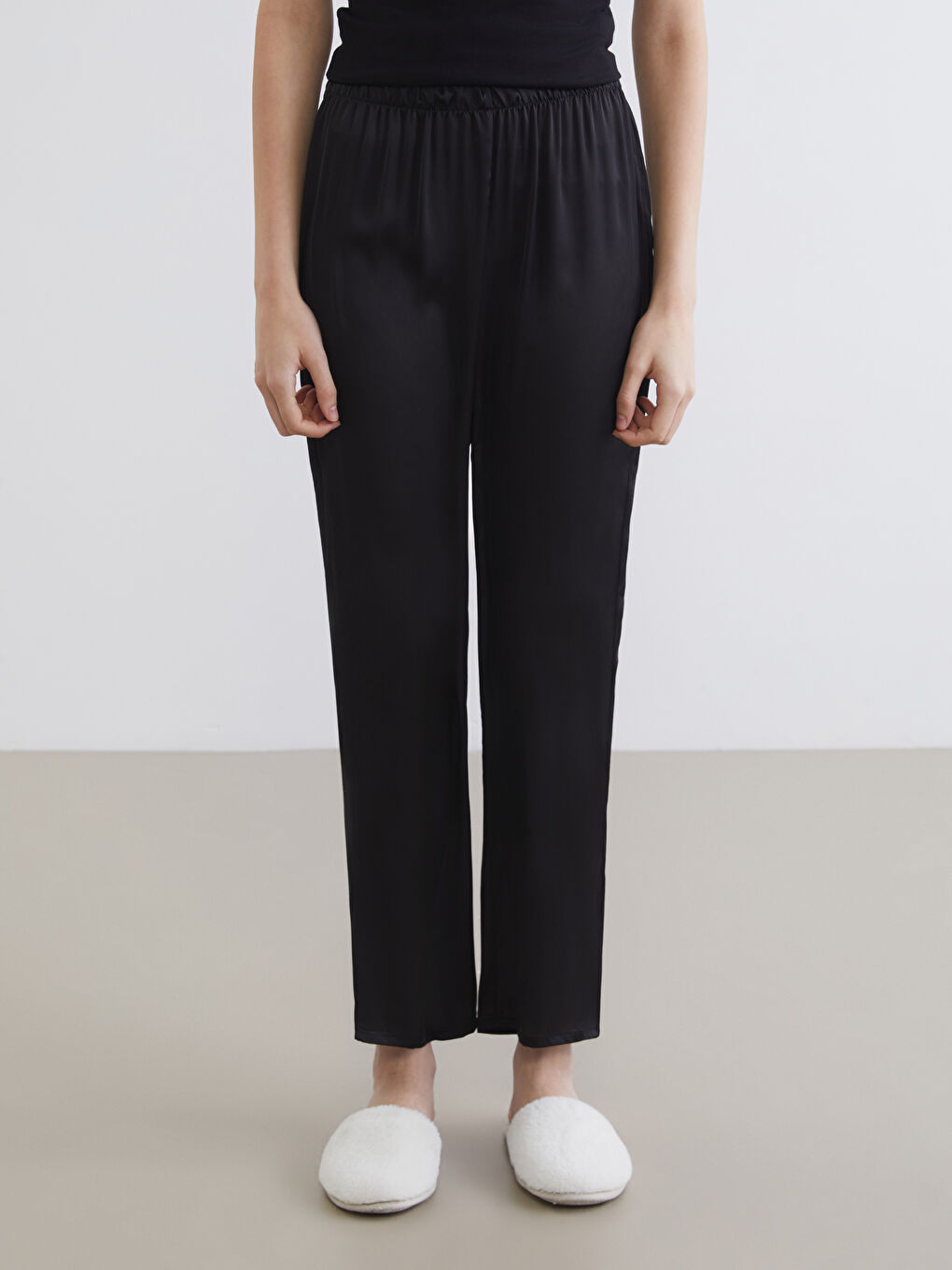 Siyah Beli Lastikli Kadın Pijama Altı-1