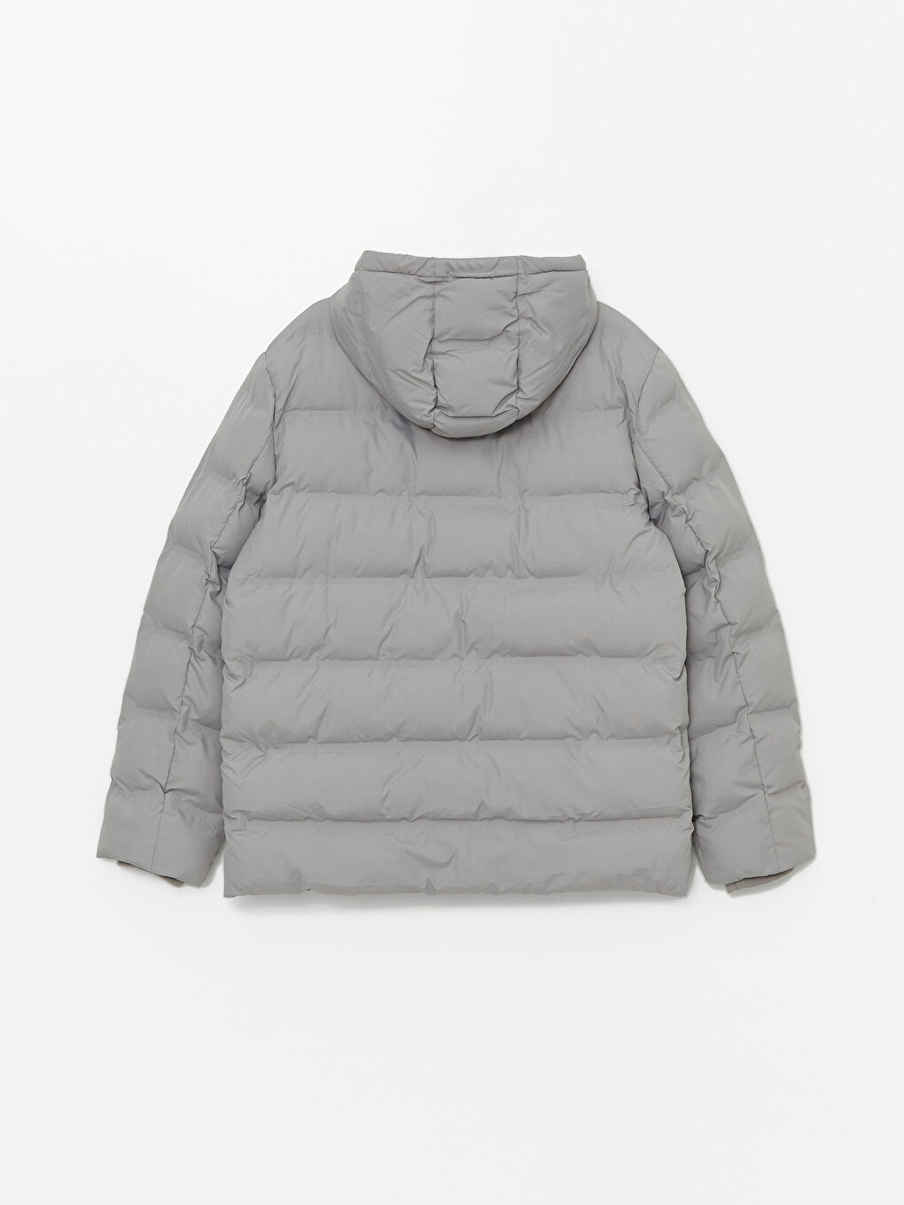 Gri Standart Kalıp Kapüşonlu Erkek Şişme Mont-6