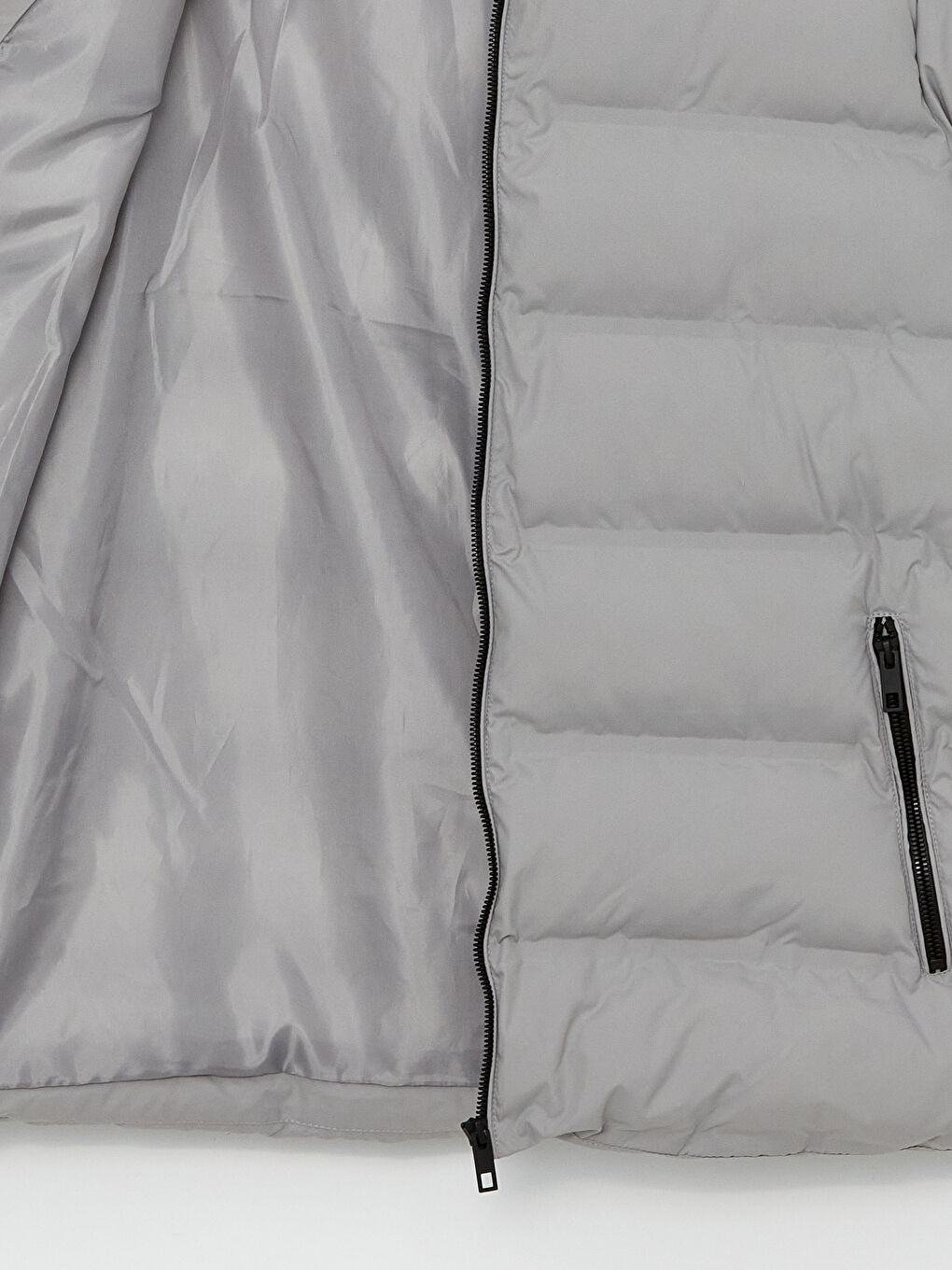 Gri Standart Kalıp Kapüşonlu Erkek Şişme Mont-7