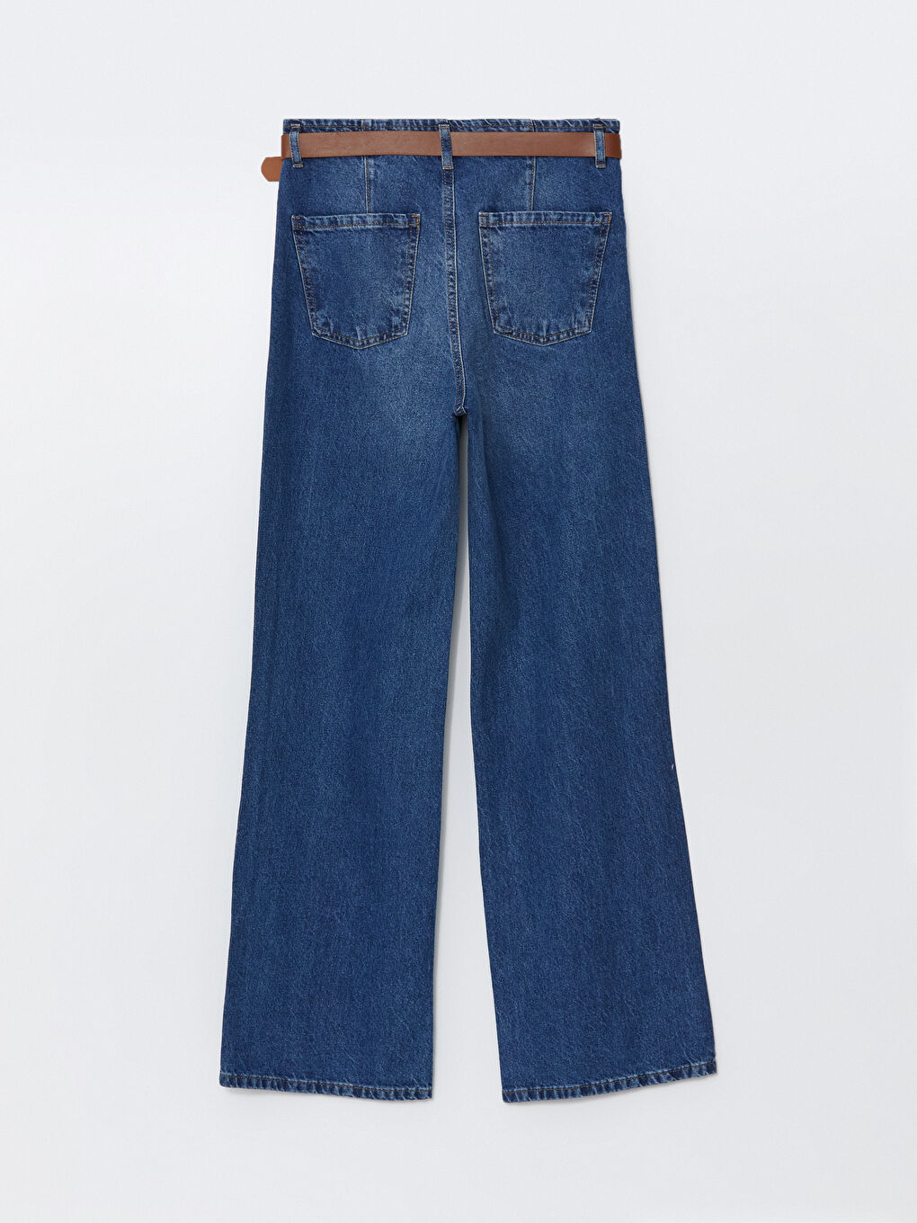 LCW Jeans Orta İndigo Rodeo Beli Kemerli Wideleg Kadın Jean Pantolon - 5