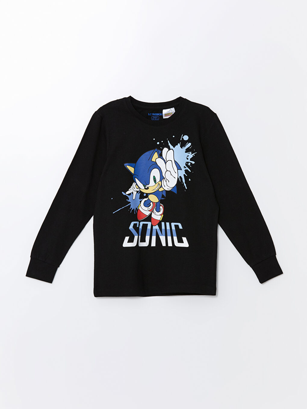 Siyah Bisiklet Yaka Sonic Baskılı Erkek Çocuk Pijama Üst
