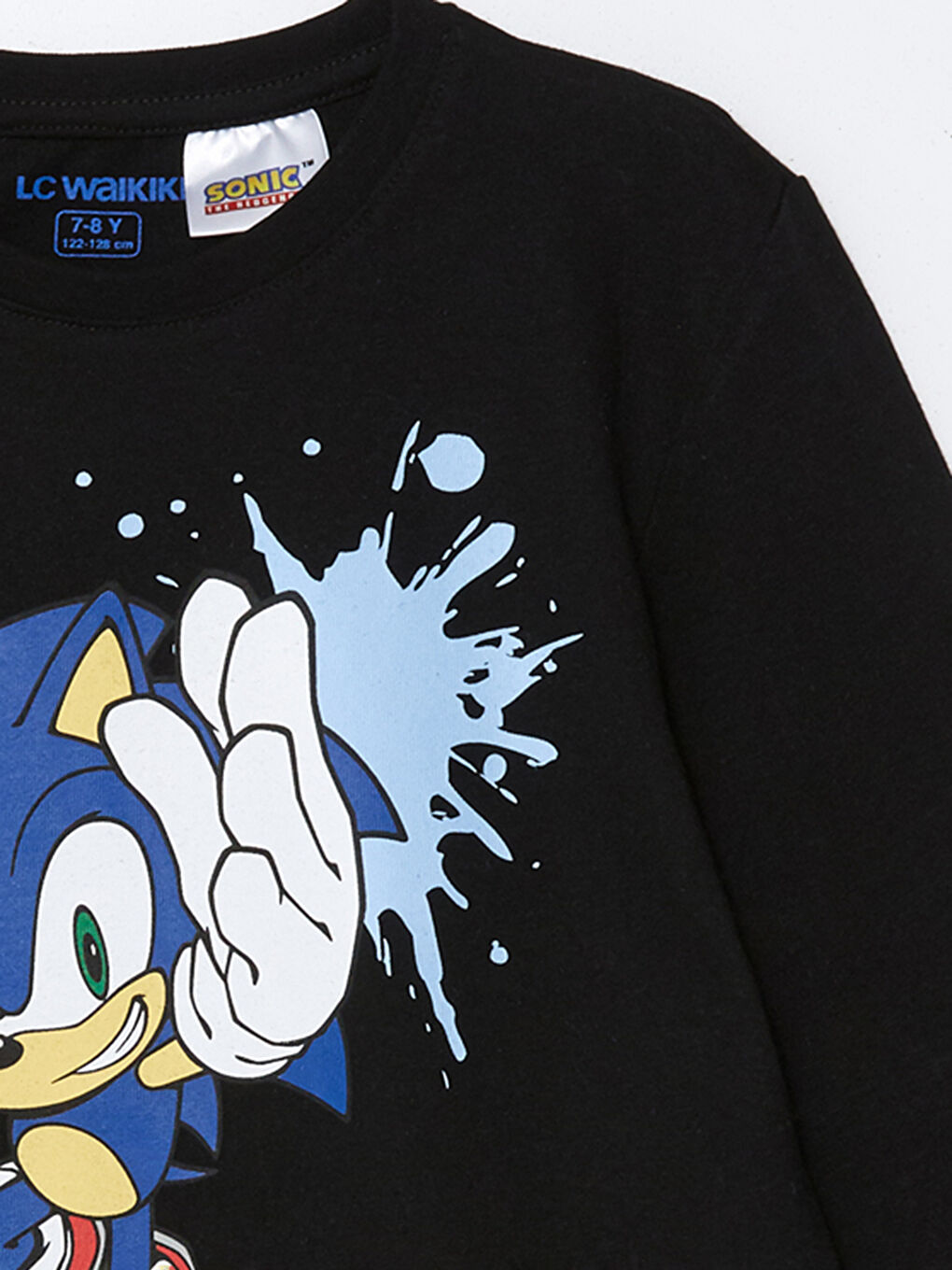 Siyah Bisiklet Yaka Sonic Baskılı Erkek Çocuk Pijama Üst-2