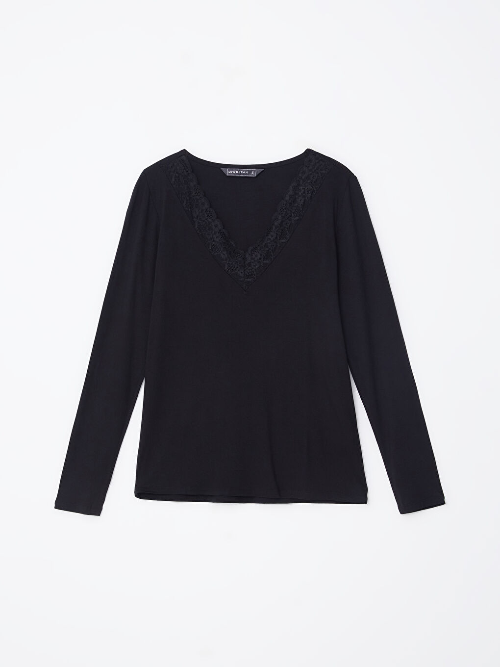 Siyah V Yaka Dantel Detaylı Kadın Pijama Üstü