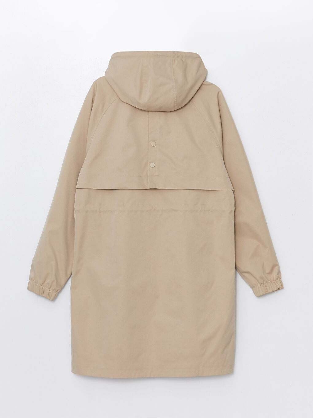 Bej Kadın Kapüşonlu Düz Trençkot-6
