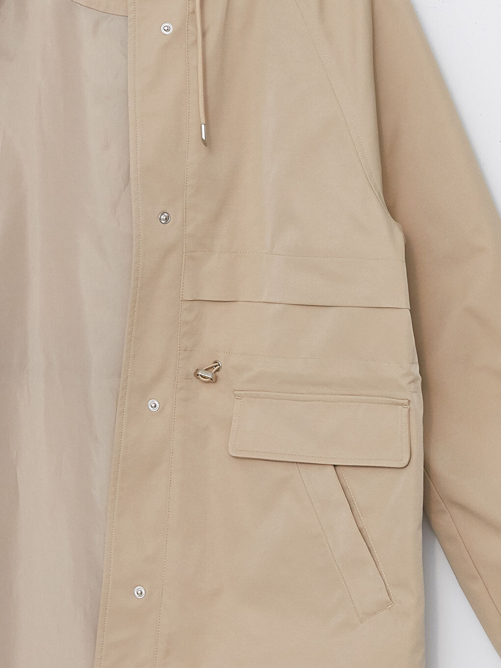 Bej Kadın Kapüşonlu Düz Trençkot-7