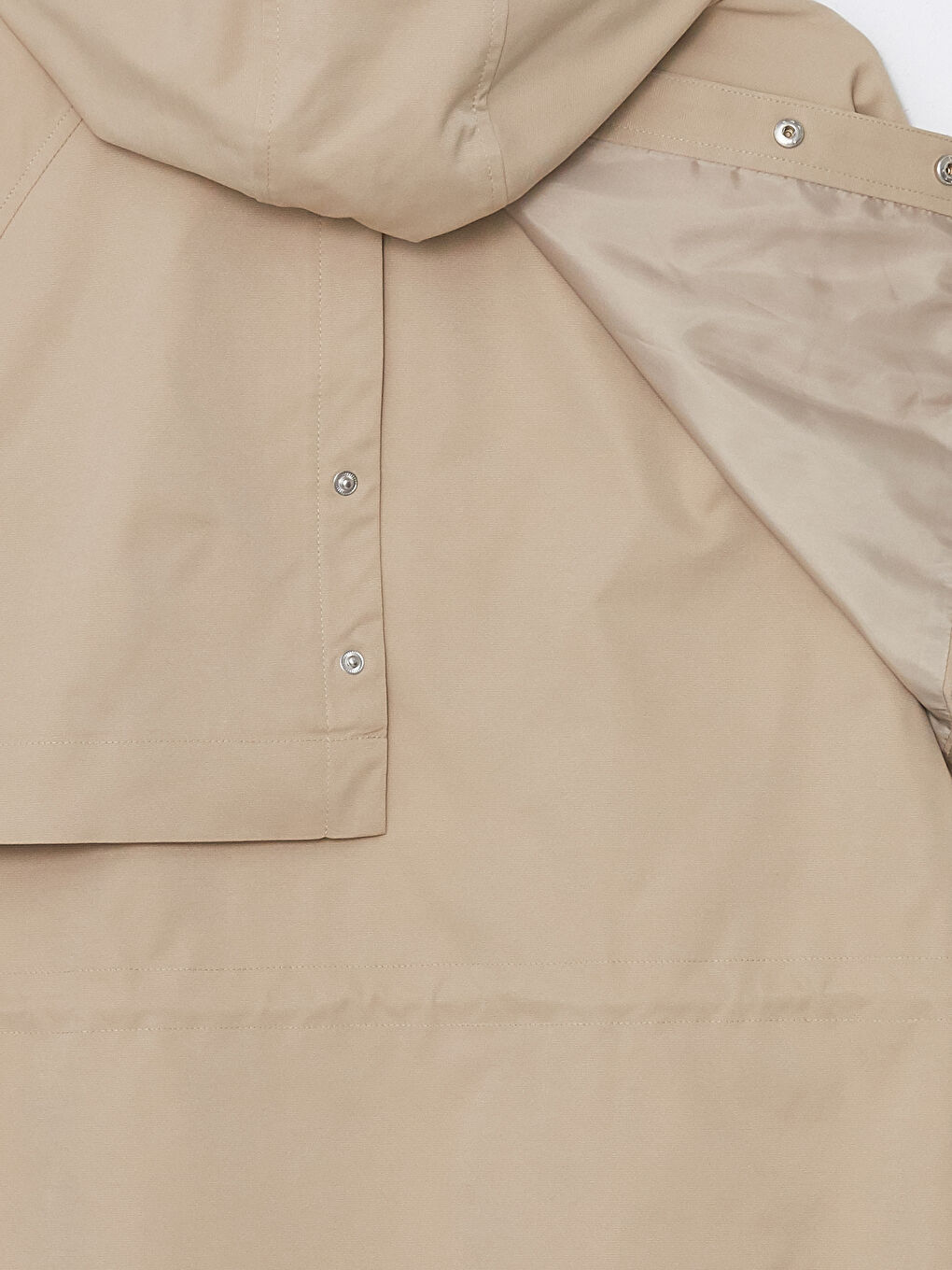 Bej Kadın Kapüşonlu Düz Trençkot-8