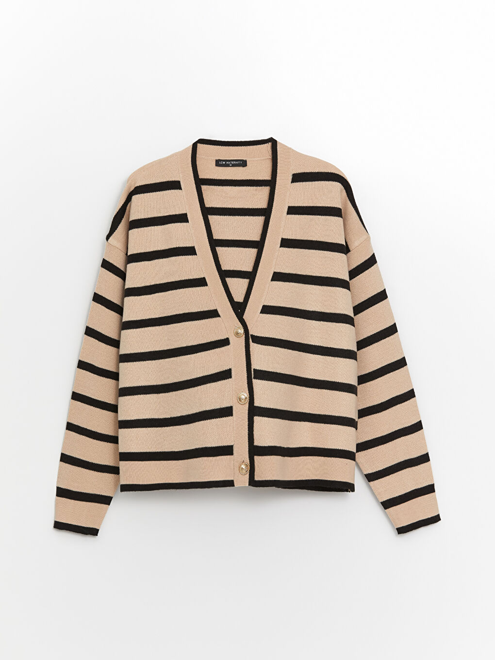 LCWAIKIKI Maternity Cardigan Umstandsmode Strickware mit V-Ausschnitt, Gestreift, Langarm und Oversize-Passform -W43959Z8-LEG