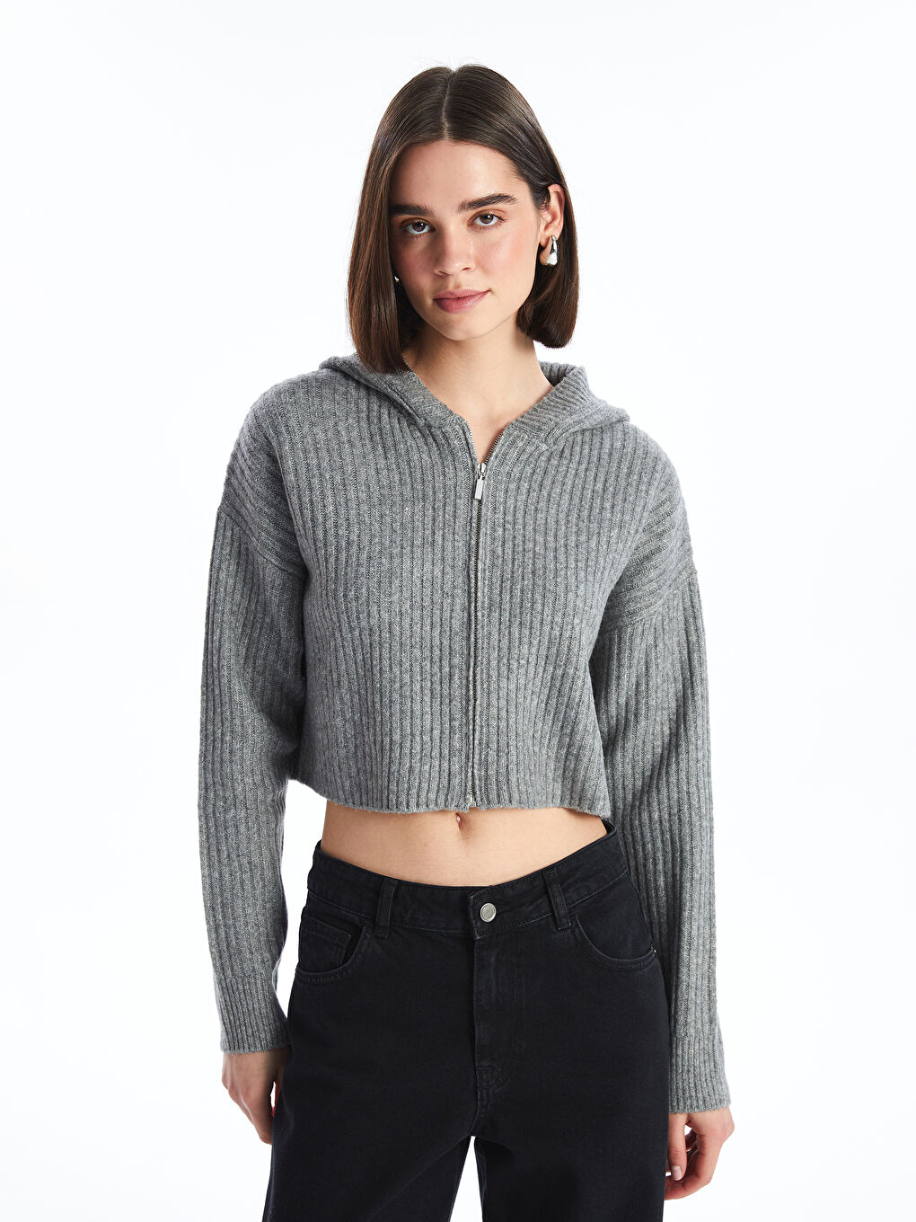 Hooded Plain Long Sleeve Women's Knitwear Cardigan