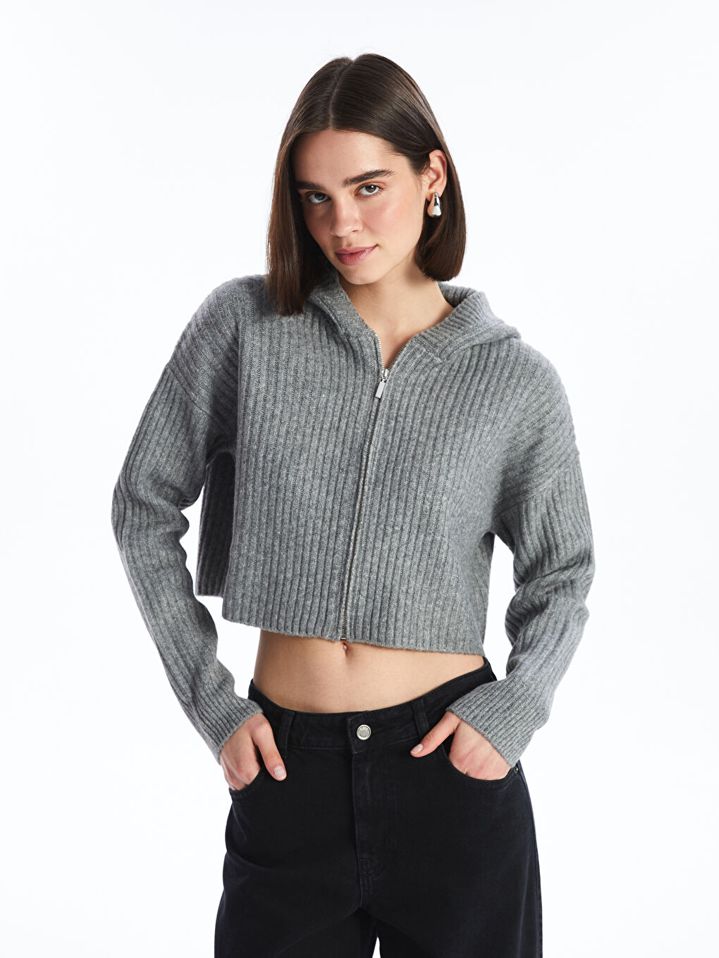 Hooded Plain Long Sleeve Women's Knitwear Cardigan-1