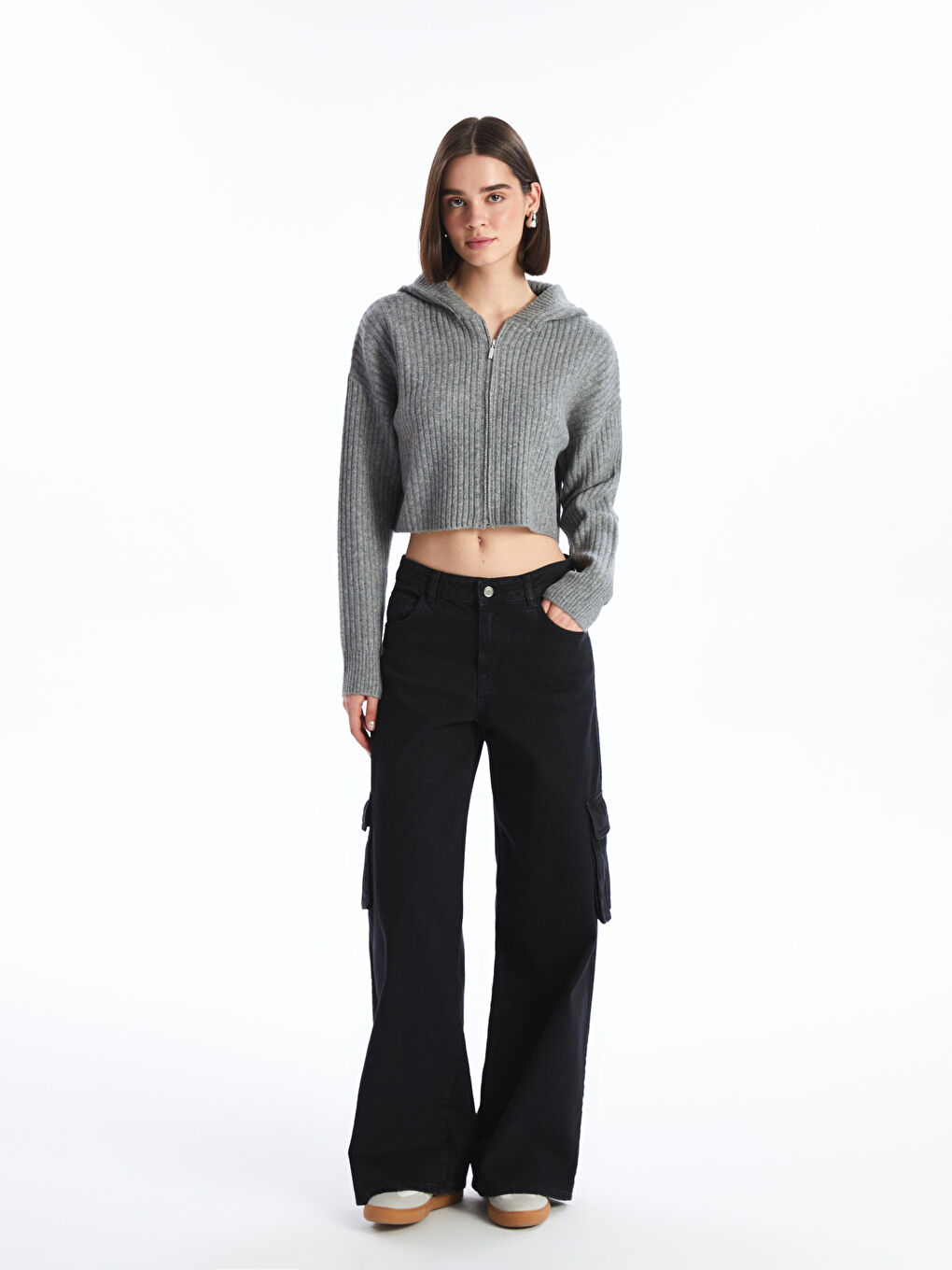 Hooded Plain Long Sleeve Women's Knitwear Cardigan-2