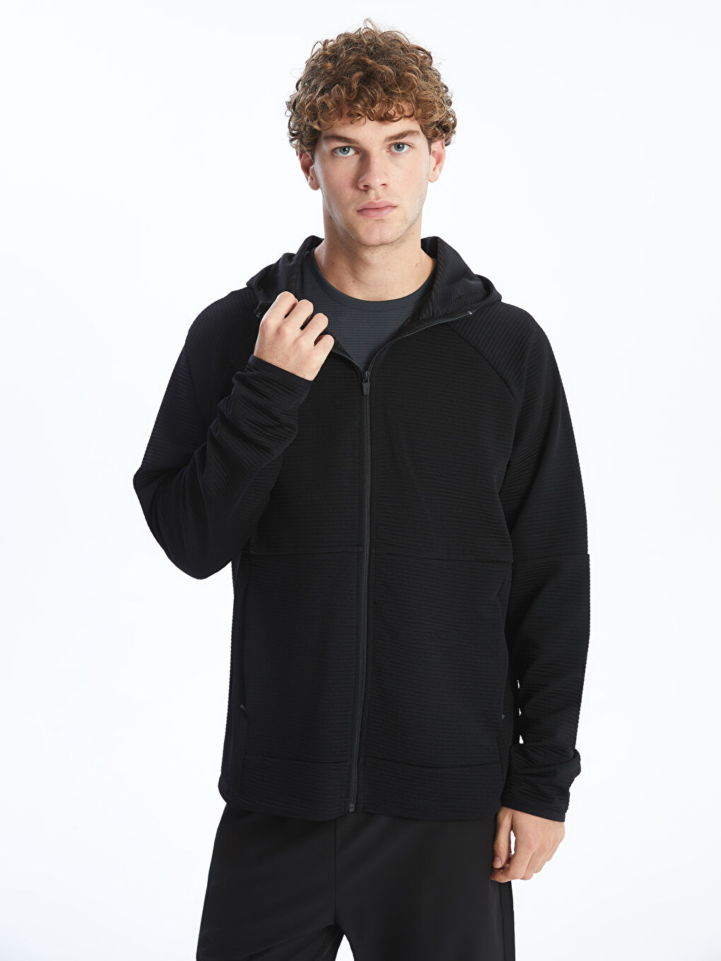 XSIDE ACTIVE Siyah Kapüşonlu Uzun Kollu Erkek Fermuarlı Sweatshirt