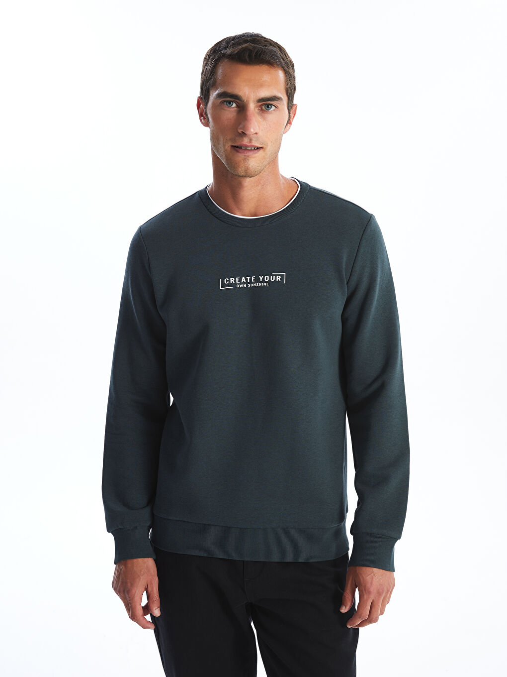 LCWAIKIKI Classic Petrol Bisiklet Yaka Uzun Kollu Baskılı Erkek Sweatshirt