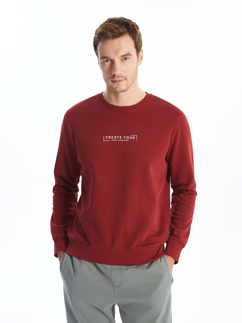 LCWAIKIKI Classic Kiremit Bisiklet Yaka Uzun Kollu Baskılı Erkek Sweatshirt