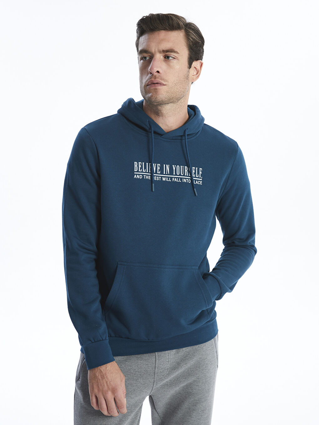 LCWAIKIKI Classic Petrol Uzun Kollu Baskılı Erkek Hoodie