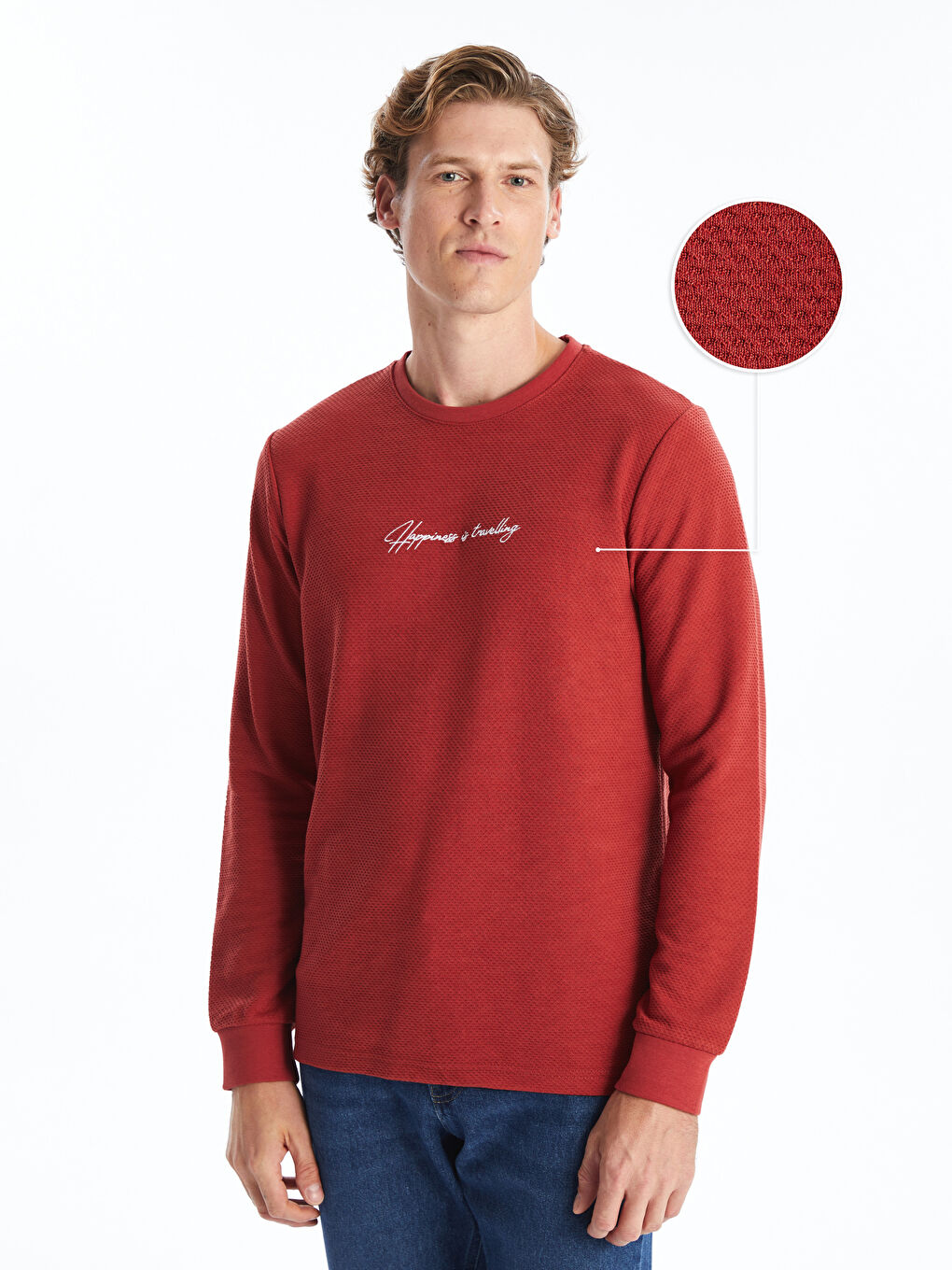 LCWAIKIKI Classic Kiremit Bisiklet Yaka Uzun Kollu Baskılı Erkek Sweatshirt