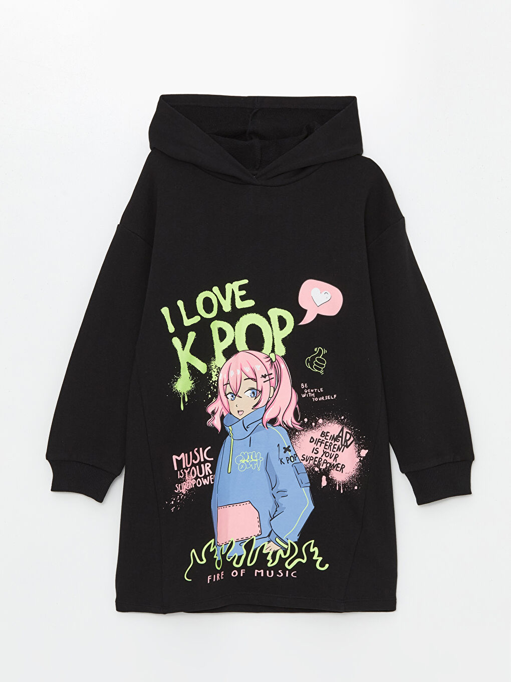 Hooded Printed Girls' Dress -W44149Z4-CVL
