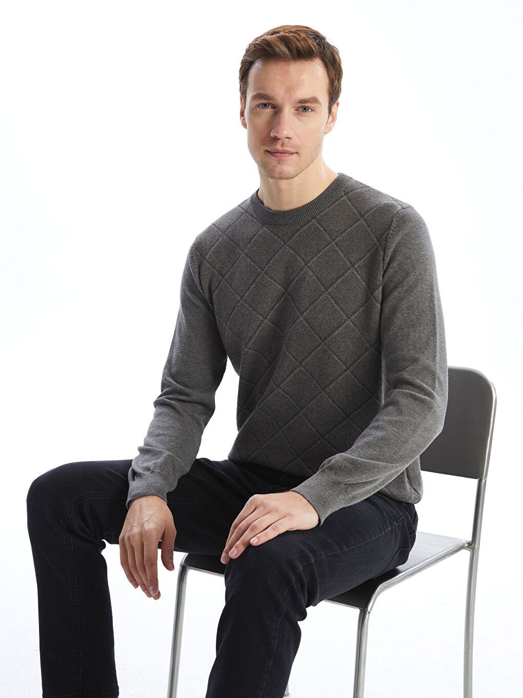 Crew Neck Long Sleeve Men's Tricot Sweater