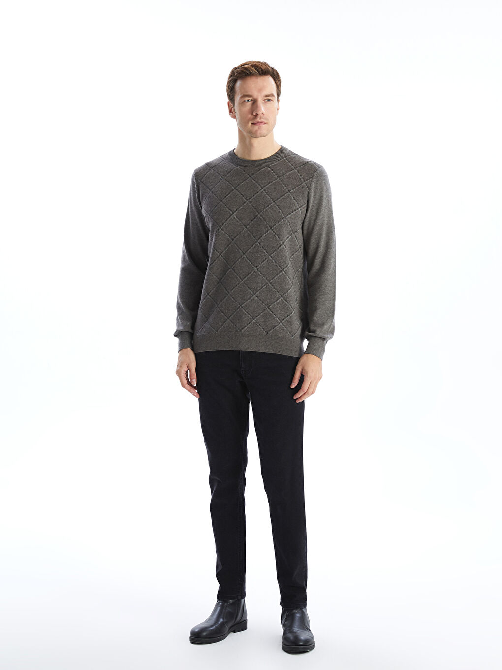 Crew Neck Long Sleeve Men's Tricot Sweater-1