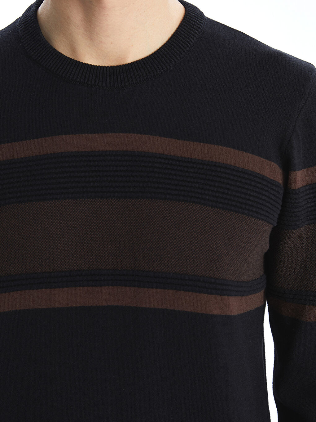 Pull-over en Tricot à Rayures pour Hommes à Col Rond et Manches Longues-2