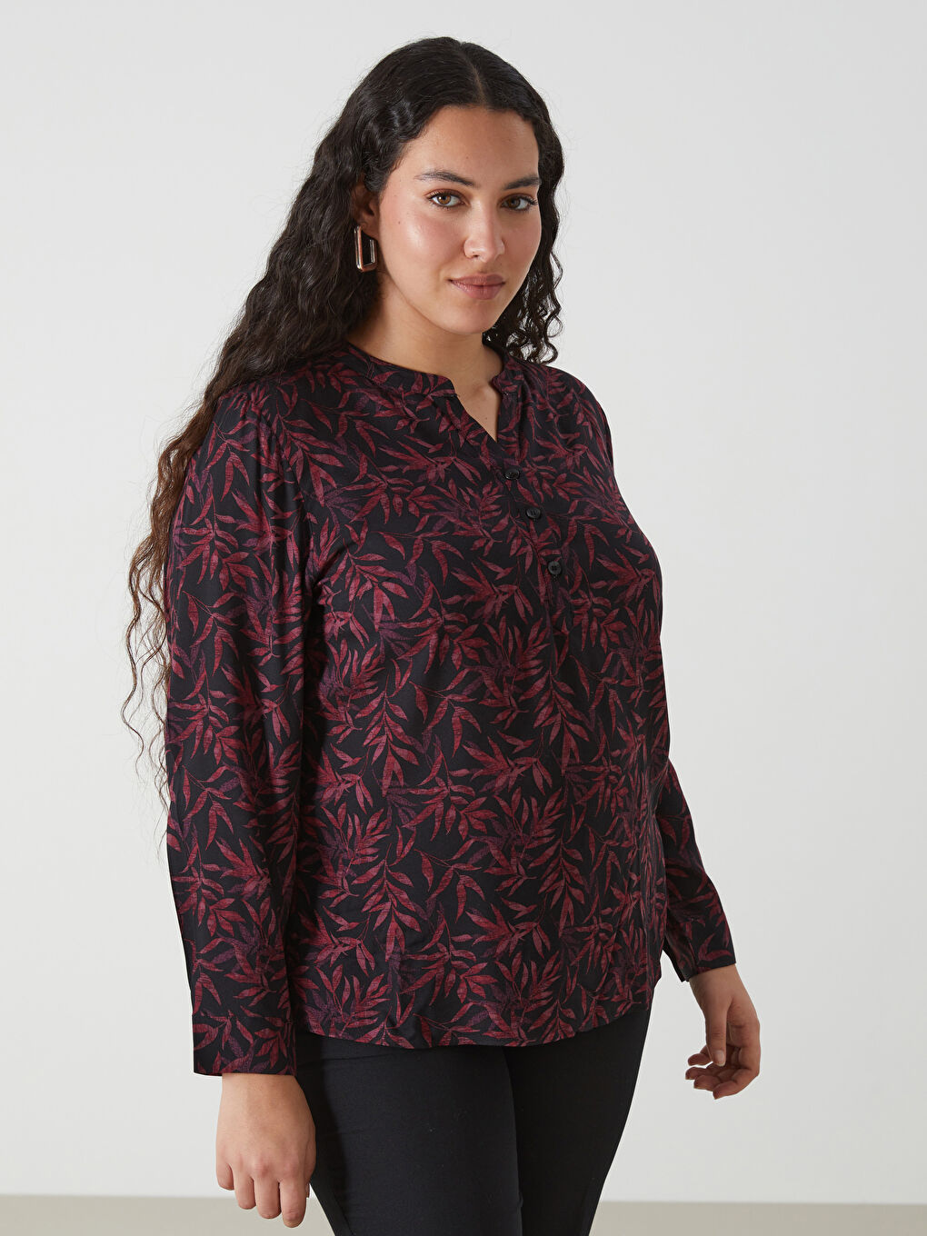 LCW Grace Notch Neck Patterned Long Sleeve Women's Blouse -W44165Z8-SW5