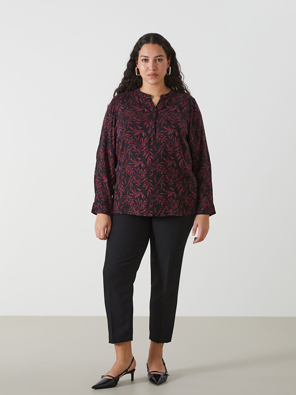 LCW Grace Notch Neck Patterned Long Sleeve Women's Blouse -W44165Z8-SW5