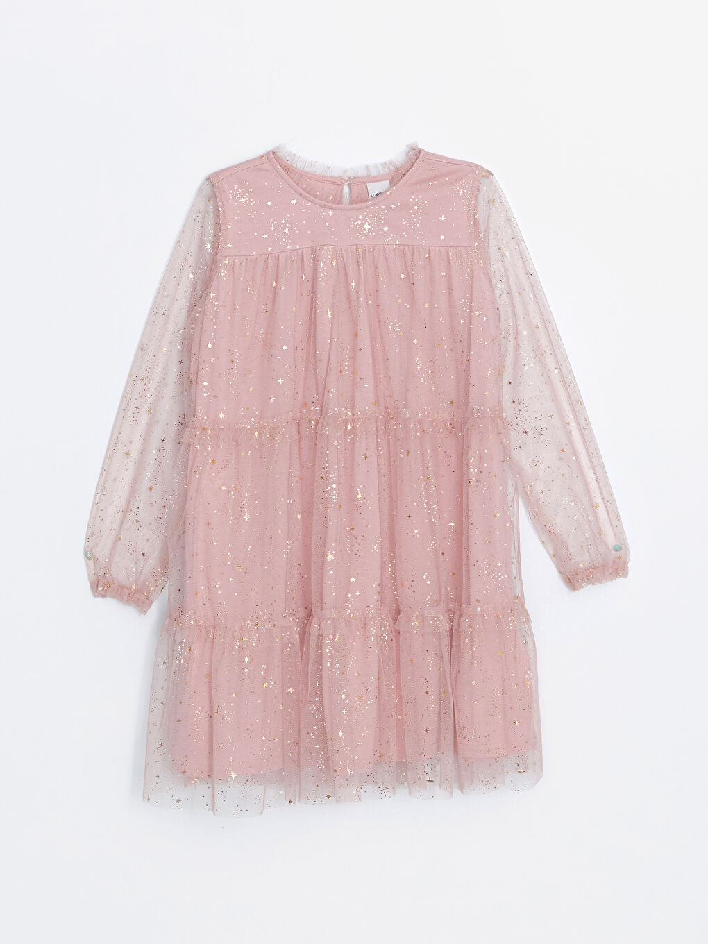 Crew Neck Sparkly Girls' Dress -W44190Z4-LSZ