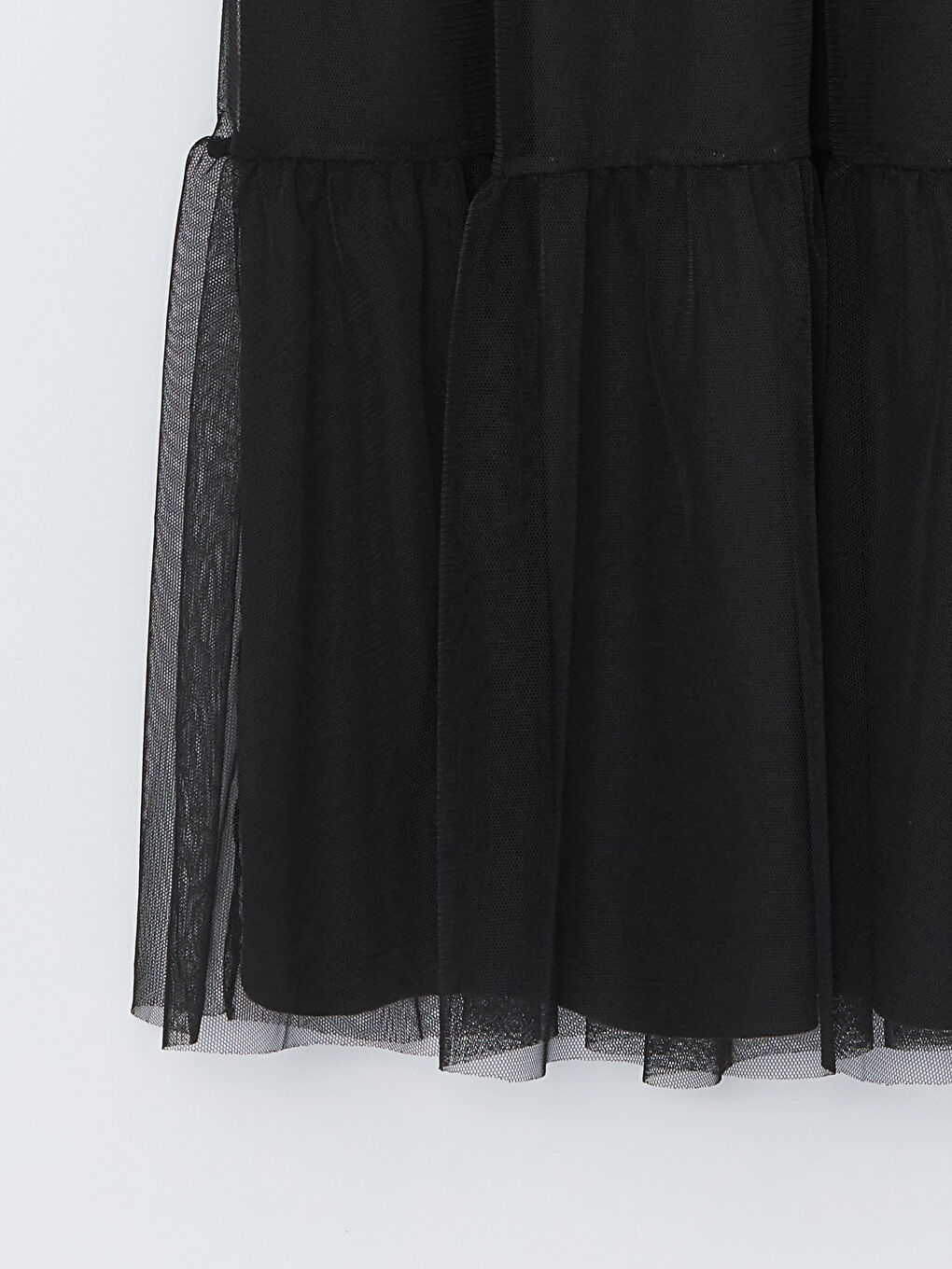 Crew Neck Ruffle Detailed Girls' Tulle Dress-2