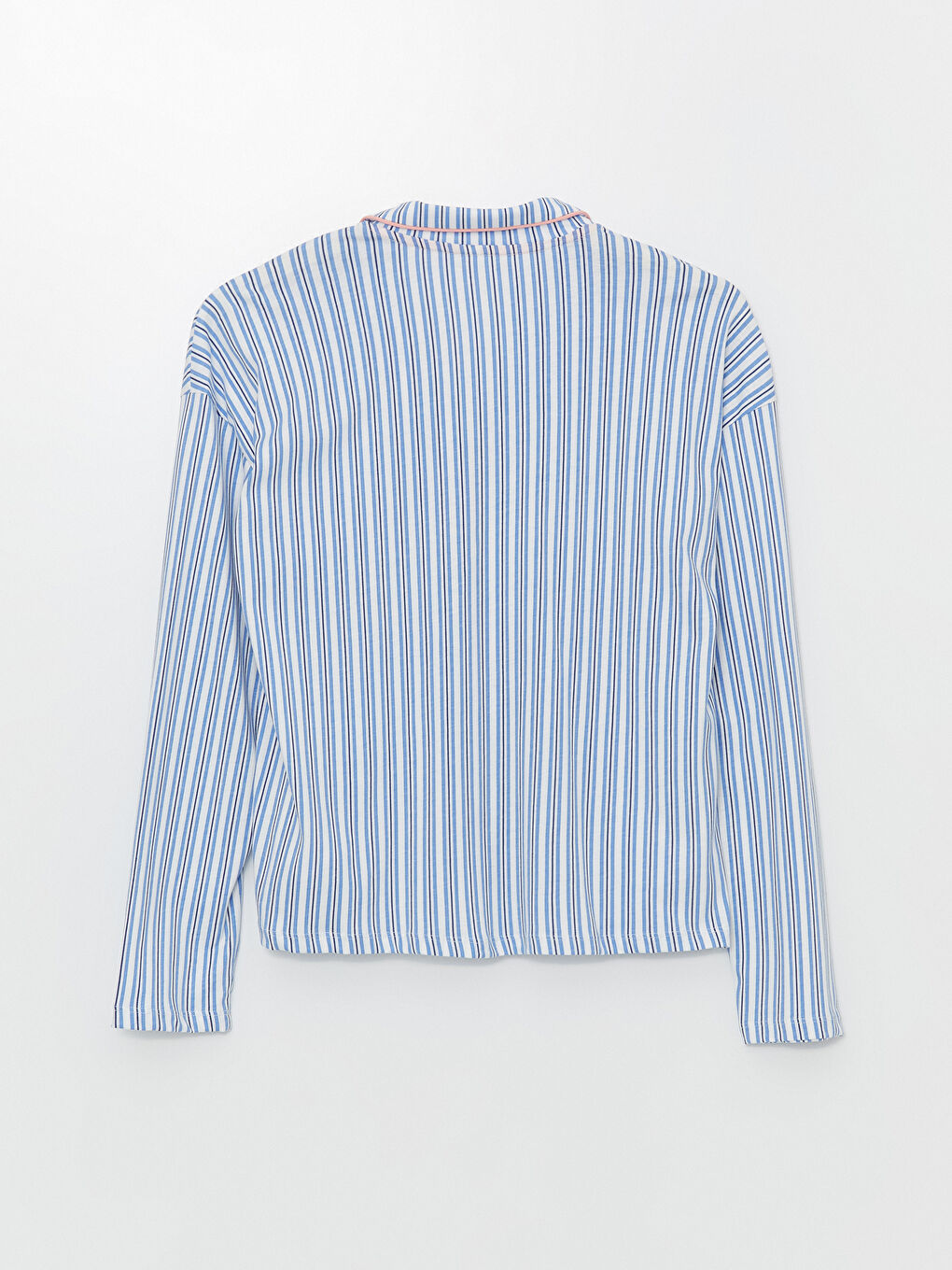 Ekru Gömlek Yaka Çizgili Kadın Pijama Üstü-1