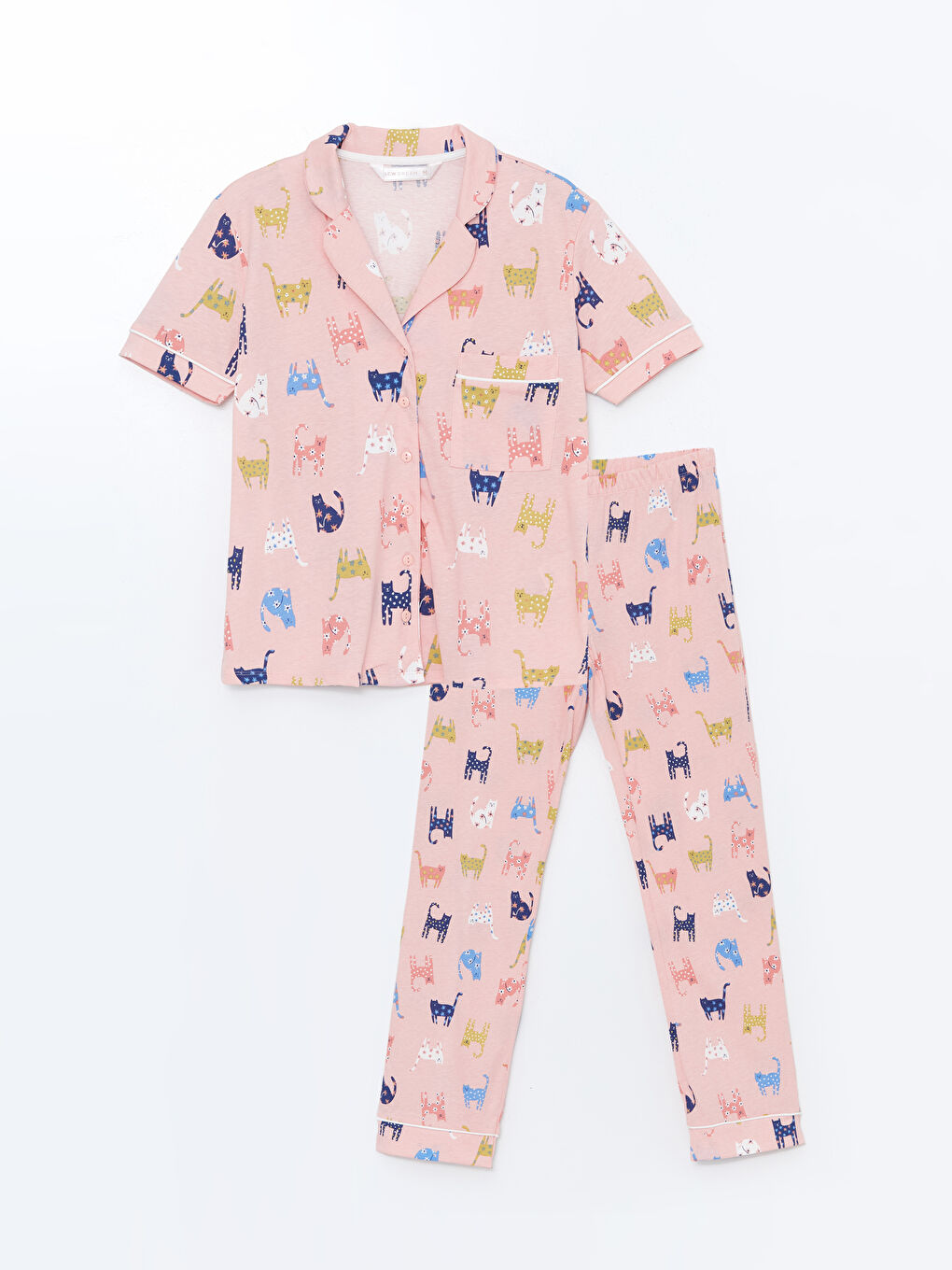 LCW DREAM Mat Pembe Baskılı Gömlek Yaka Desenli Kısa Kollu Kadın Pijama Takım - 4