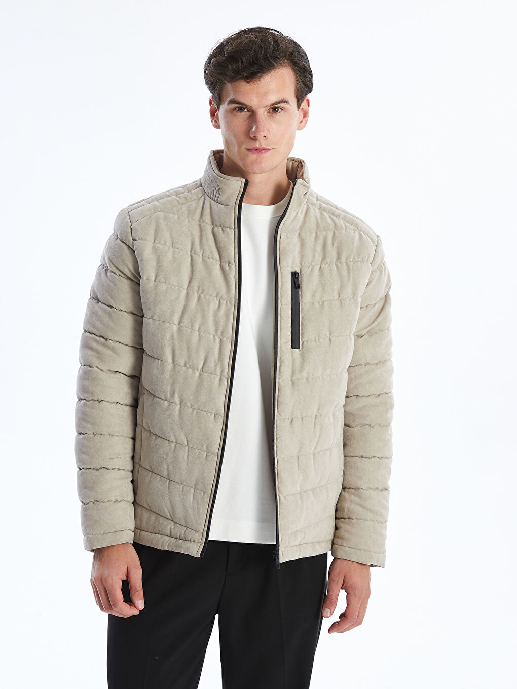 Standard Fit Standing Collar Suede Men's Coat -W44217Z8-SB4