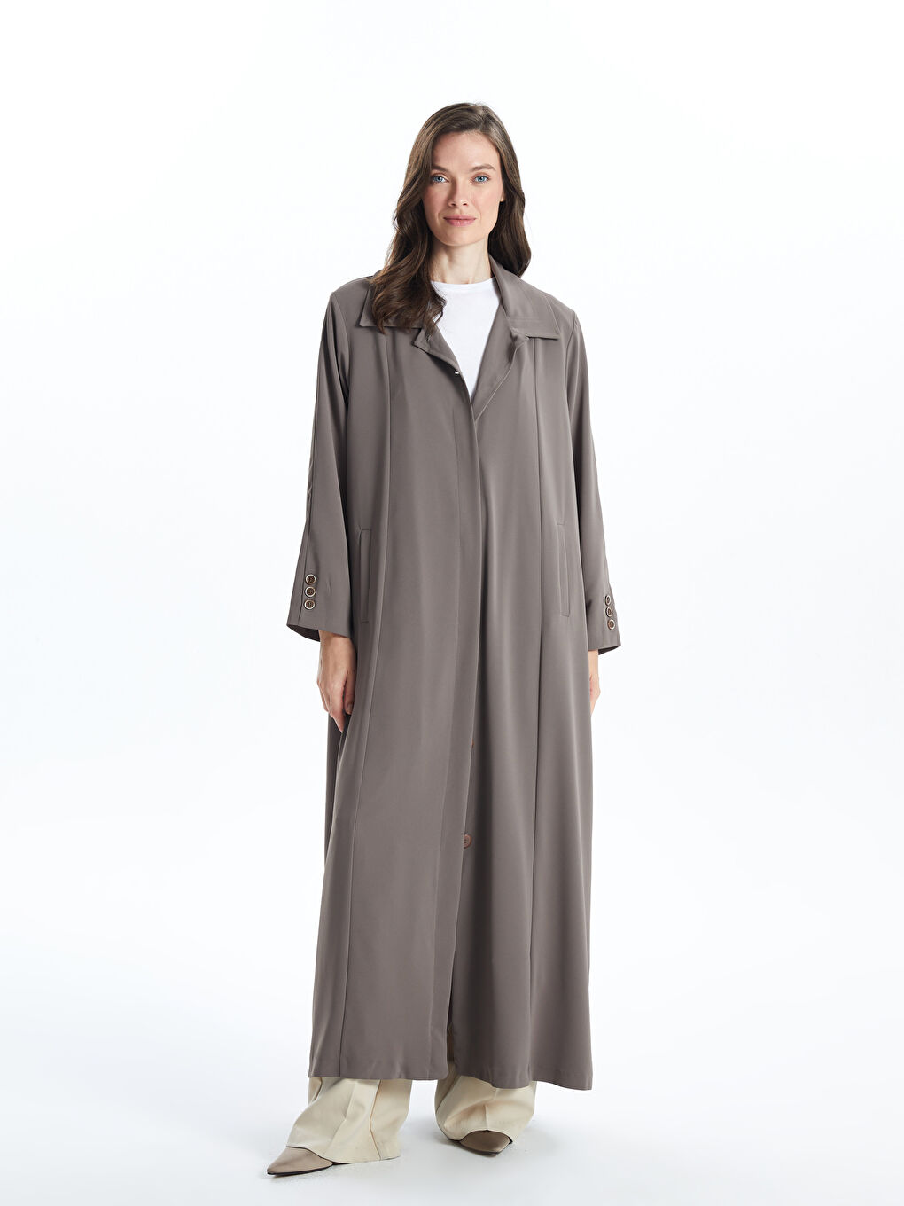 Kahverengi Gömlek Yaka Kadın Pardösü