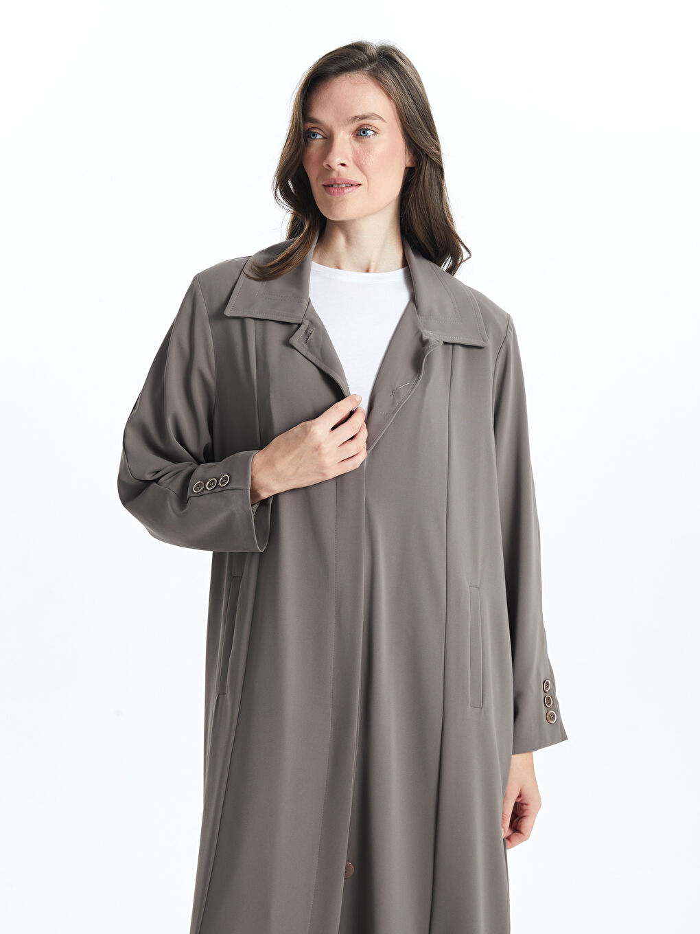 Kahverengi Gömlek Yaka Kadın Pardösü-1