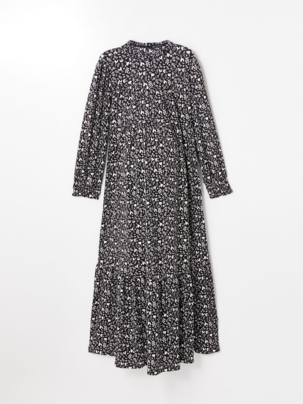 Ruffled Funnel Neck Patterned Long Sleeve Maternity Dress-5