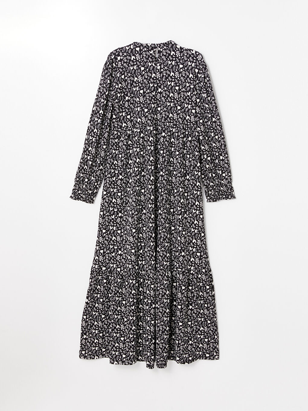 Ruffled Funnel Neck Patterned Long Sleeve Maternity Dress-6