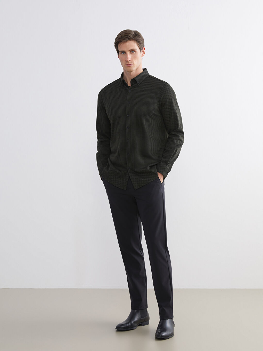 Haki Regular Fit Uzun Kollu Oduncu Ekose Erkek Gömlek-1