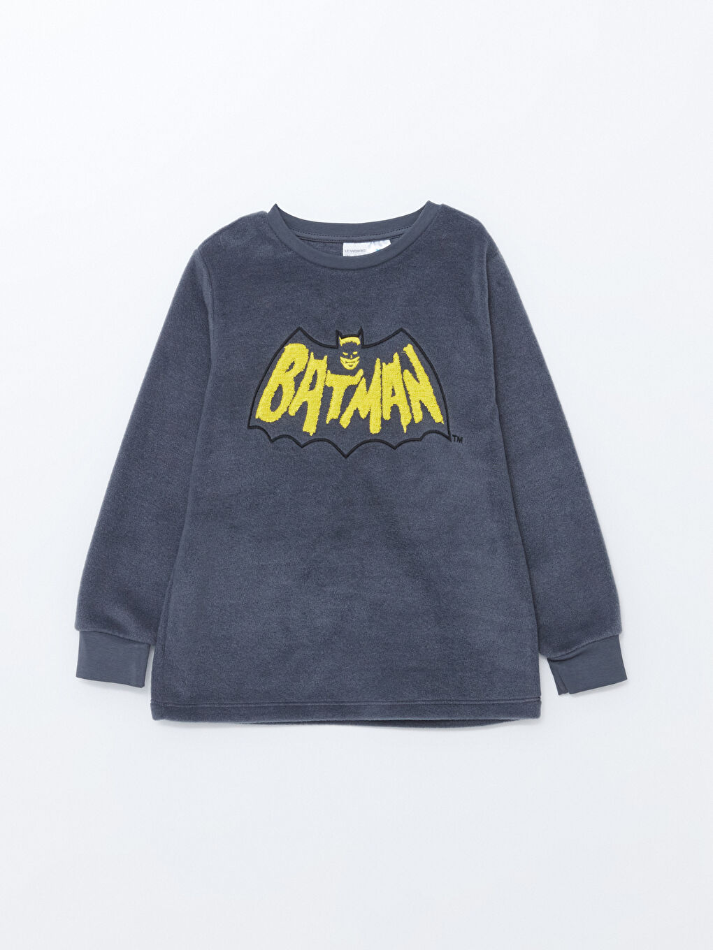 LCW Kids Antrasit Bisiklet Yaka Batman Nakışlı Polar Erkek Çocuk Pijama Üst