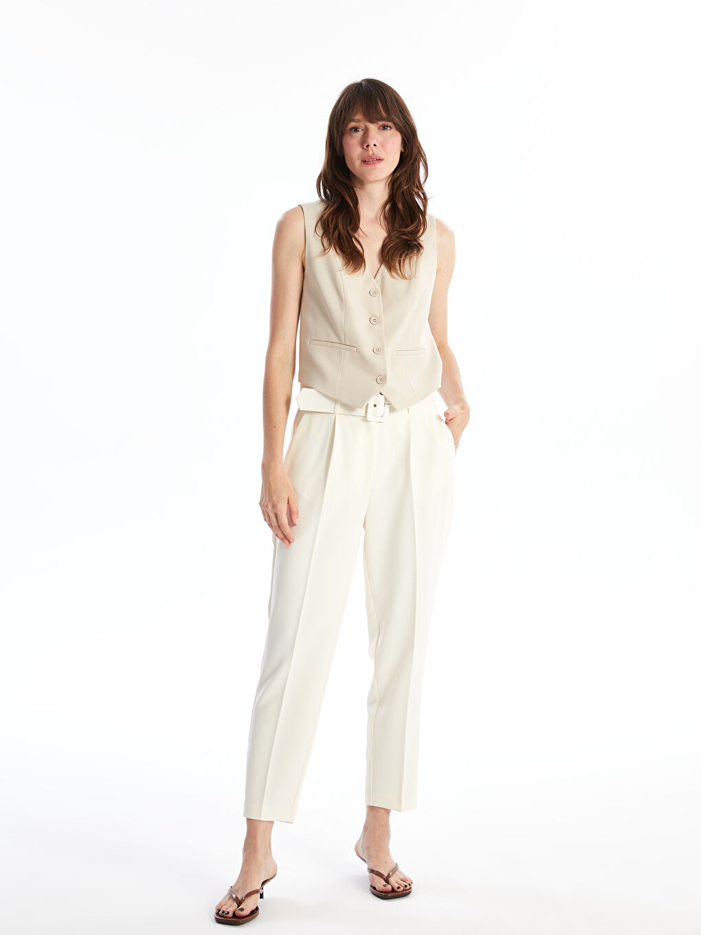 LCW Vision Beli Kemerli Loose Fit Kadın Pantolon -W44379Z8-YFF